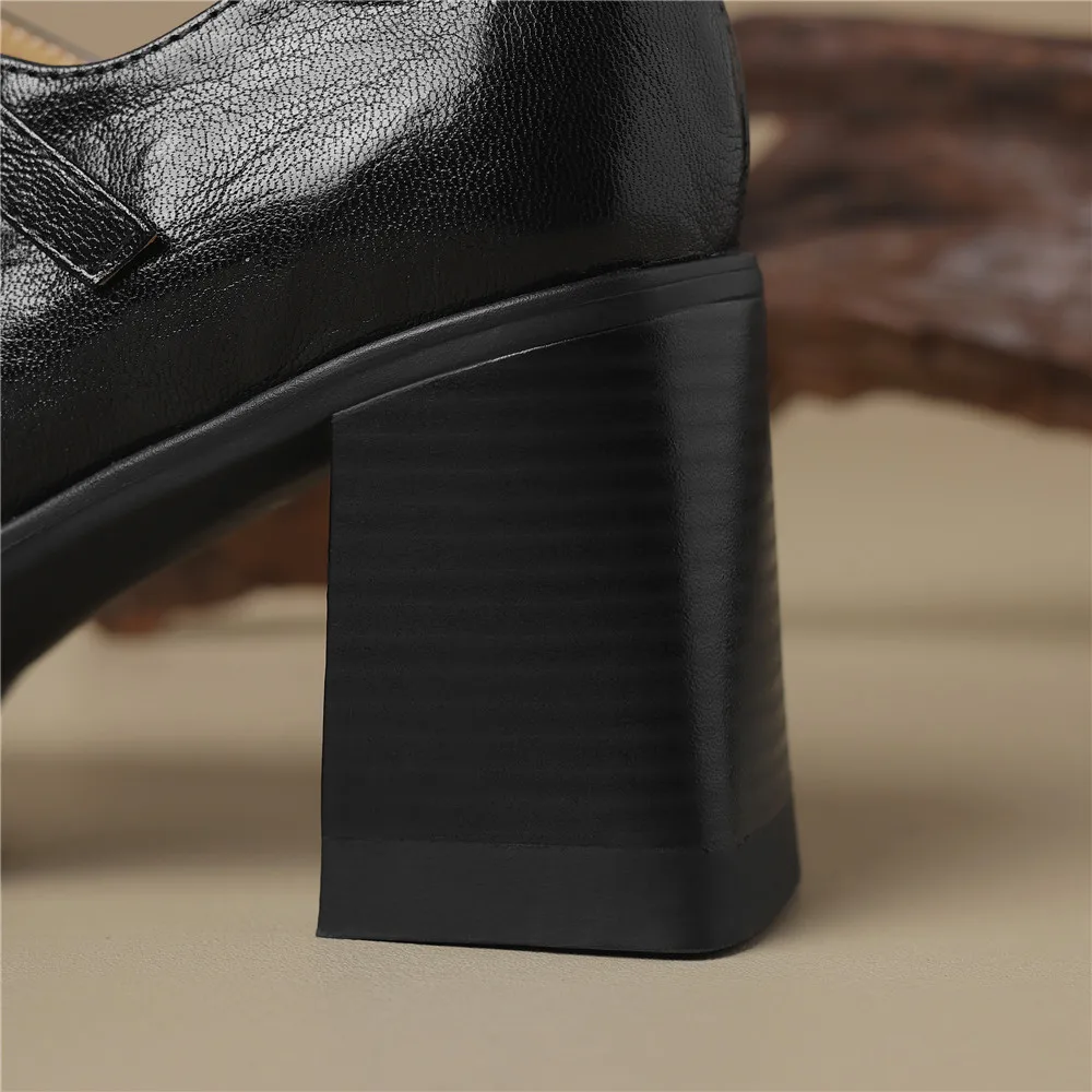 Genuine leather round toe high heels mary janes shoes - Image 10