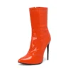Soft patent leather ankle boots with stiletto heels and pointed toe