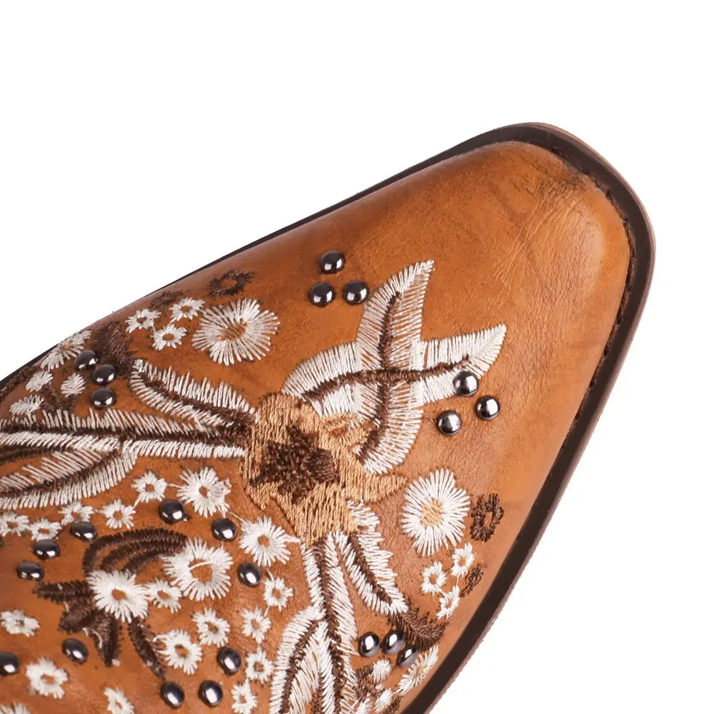 Embroidered knee high western boots with block heels - Image 7