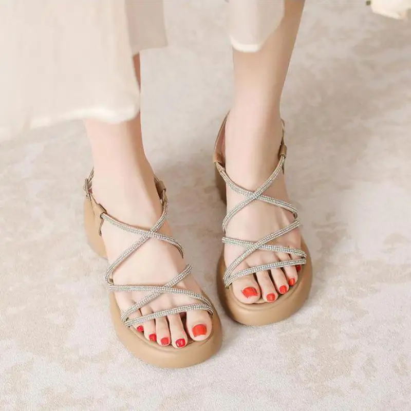 Rhinestone open toe wedge sandals with chunky heel - Image 6