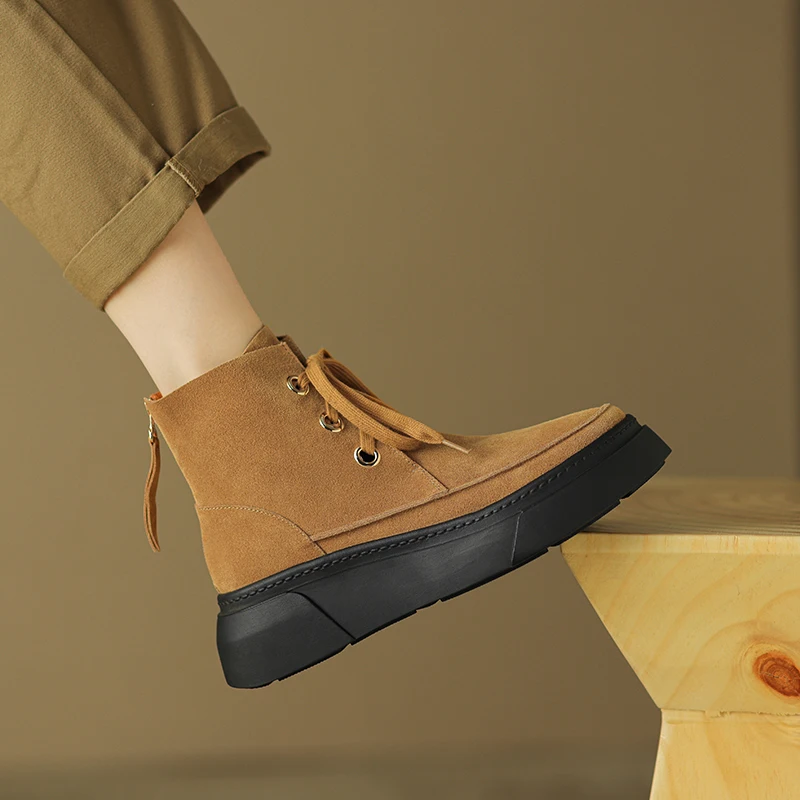 Cow suede leather ankle boots with chunky heels and zipper - Image 11