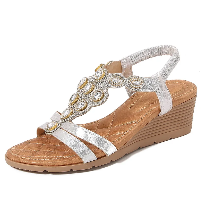 Bohemian wedge high heels sandals with crystal details - Image 2