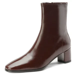 Brown patent leather ankle boots