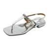 Genuine leather t-strap sandals with chain decoration