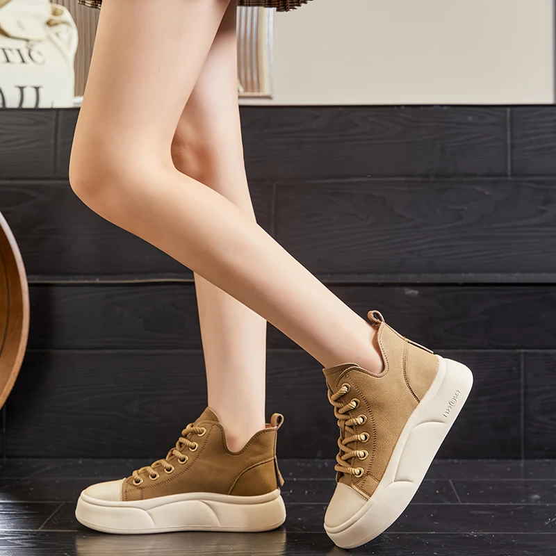 Genuine leather platform ankle boots casual retro sneakers - Image 12