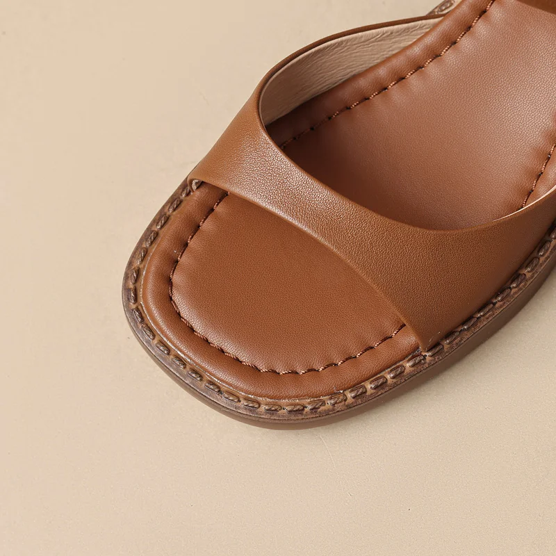 Genuine leather thick heel casual slippers - Image 7