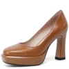 Genuine leather high platform slip-on pumps