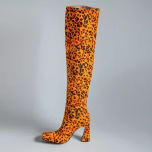 Leopard print over the knee high heels boots