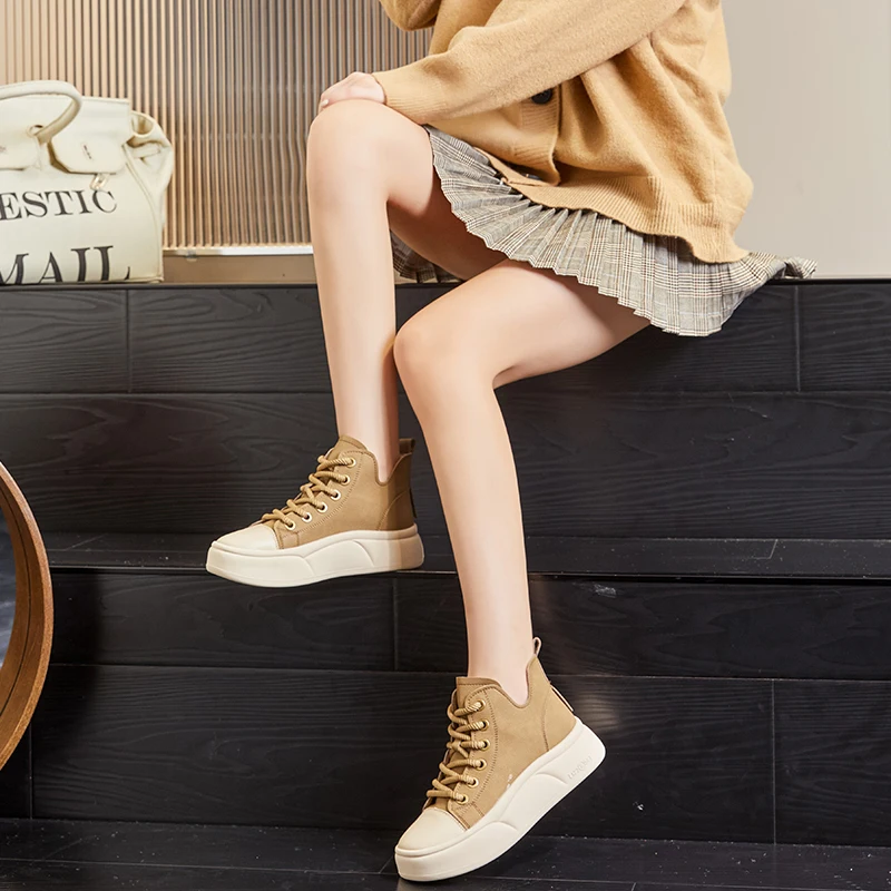 Genuine leather platform ankle boots casual retro sneakers - Image 8