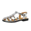 Genuine leather elastic low heel roman sandals with metal rivets