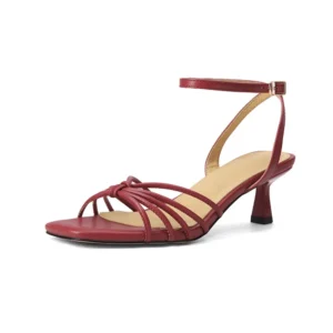 Genuine leather high heel ankle strap sandals