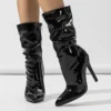 Patent leather high heels ankle boots with zipper