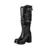 Plus size knee high platform boots with buckle and zip