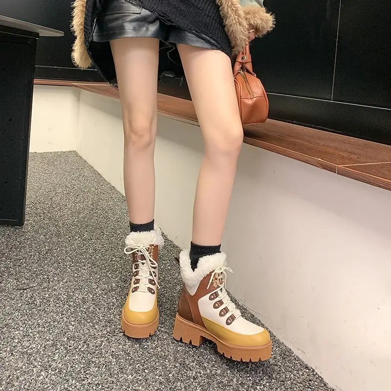 Genuine leather winter lace-up ankle boots - Image 4