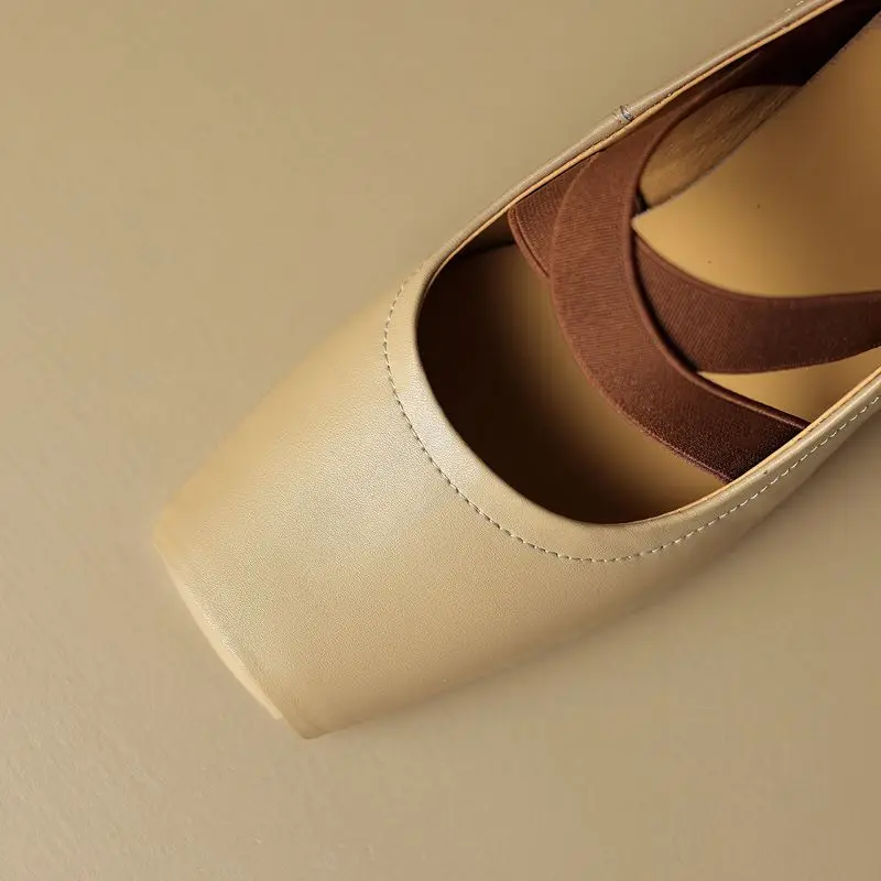 Genuine leather square toe mid heels mary janes - Image 11