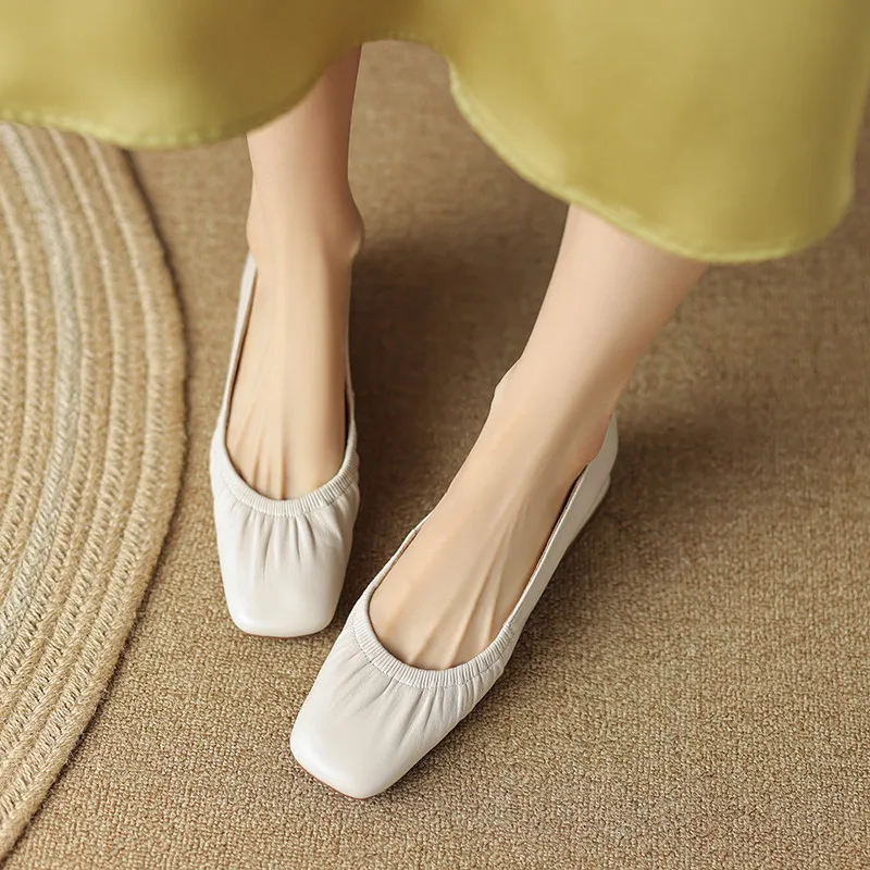 Low heels genuine leather square toe pumps - Image 5