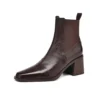 Genuine leather chunky heel ankle boots