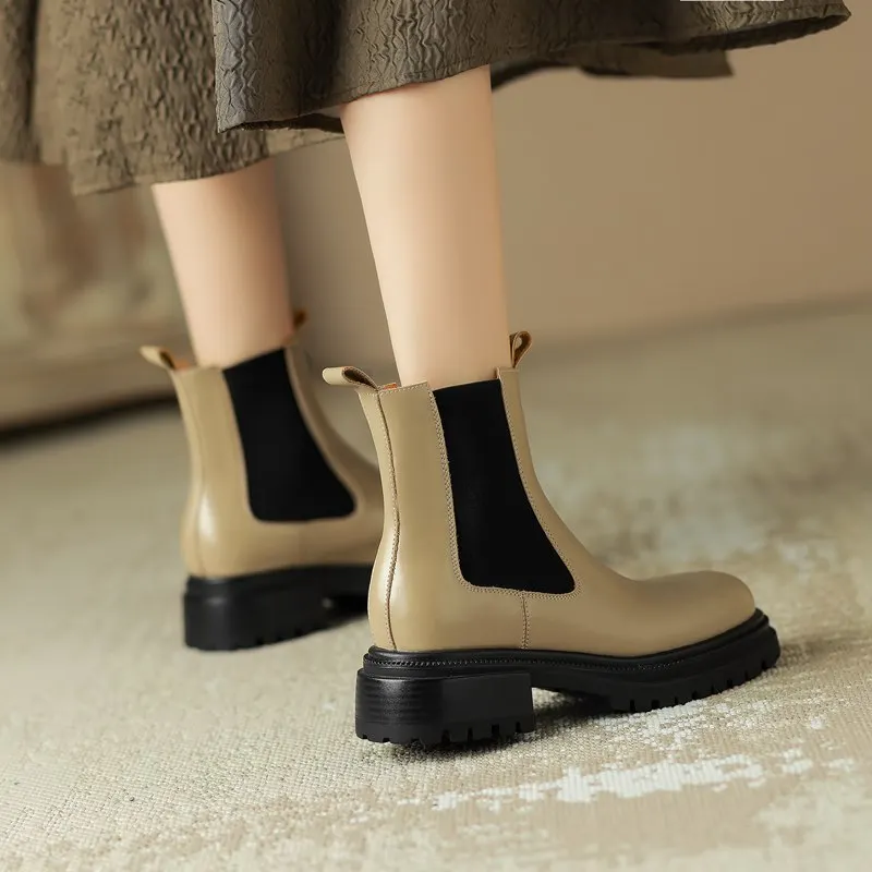 Chelsea boots slip on round toe platform ankle boots genuine leather - Image 8