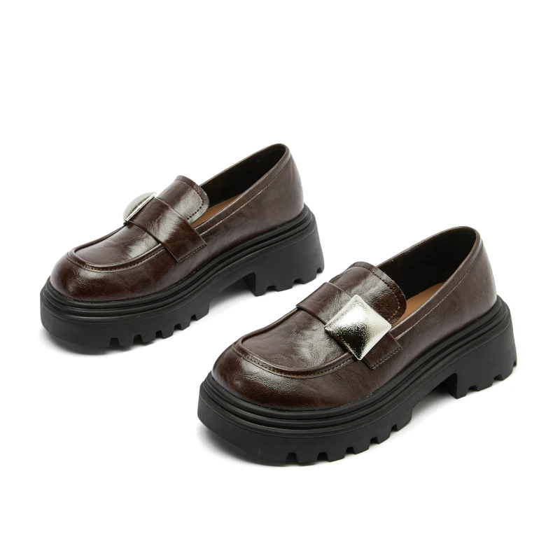 Comfortable thick sole leather loafers for women - Image 3