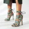 Serpentine loop ankle lace high heel sandals