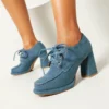 Denim lace-up waterproof platform high heels