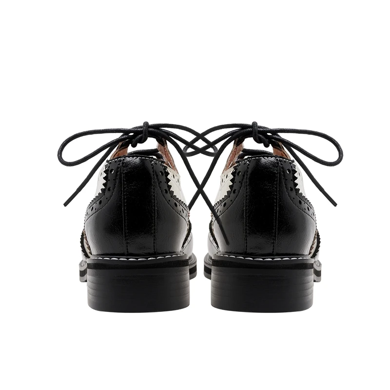 Hollow out leather lace up round head heels - Image 6