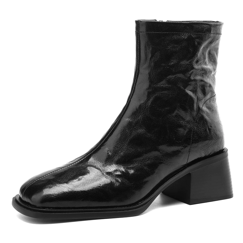 Genuine leather ankle boots with zipper and wool lining - Image 7