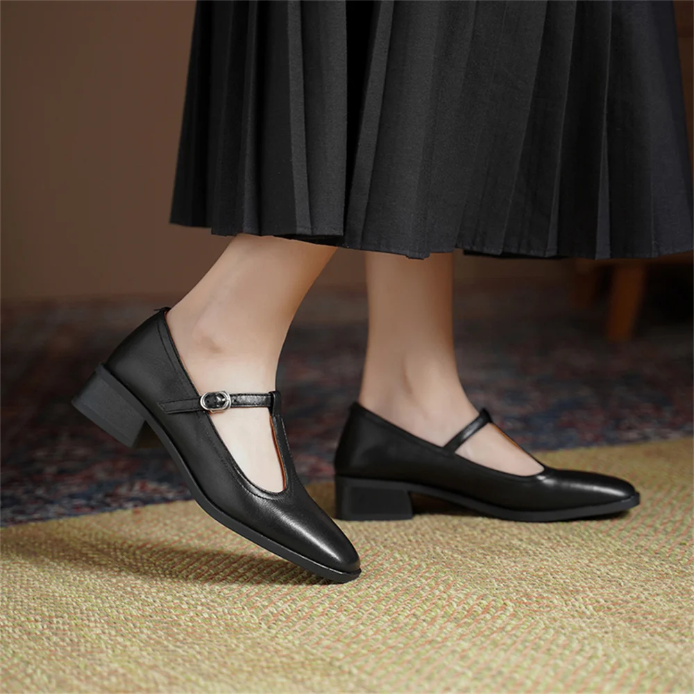 Genuine leather t-strap high heel pumps - Image 4