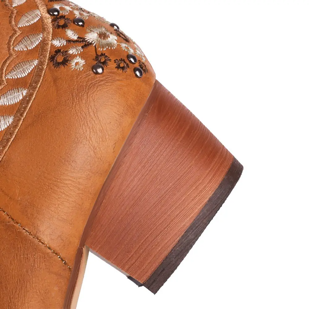 Embroidered knee high western boots with block heels - Image 8