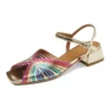 Summer mixed colors ankle strap sandals genuine leather thick heels
