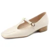 Beige t-bar shoes comfort