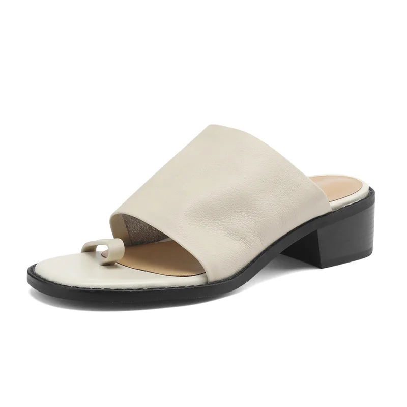 Vintage chunky leather sandals with thick heels - Image 2