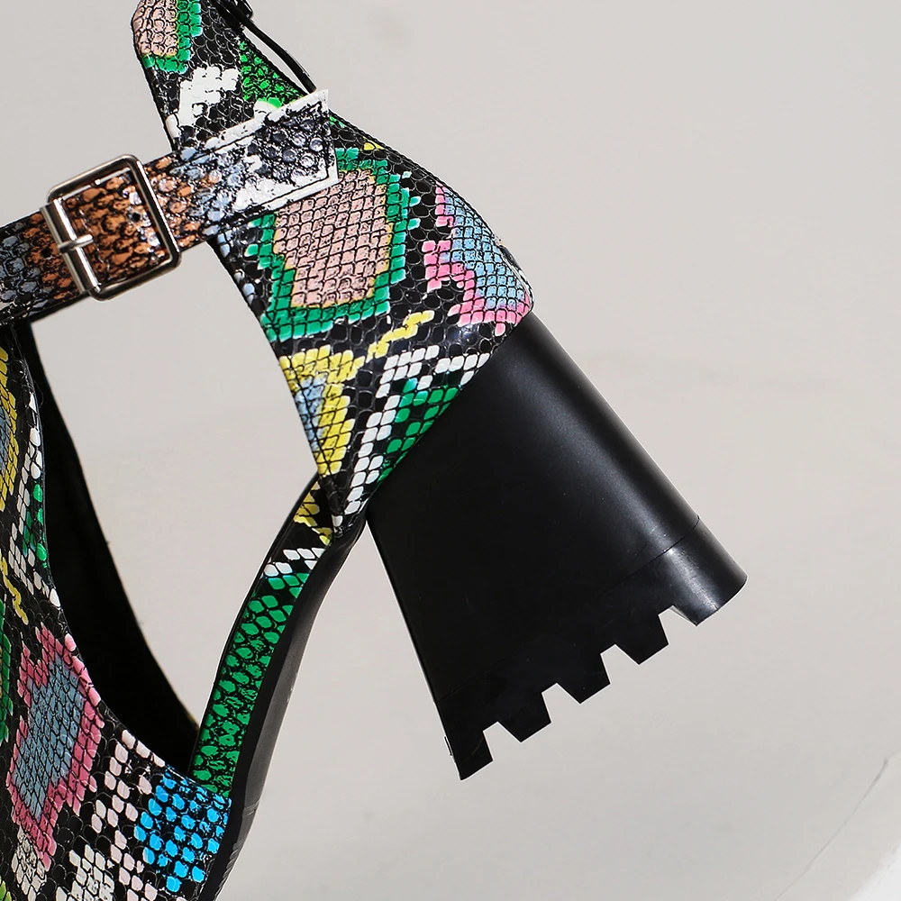 Multicolor open-toe snake print ankle boots - Image 6