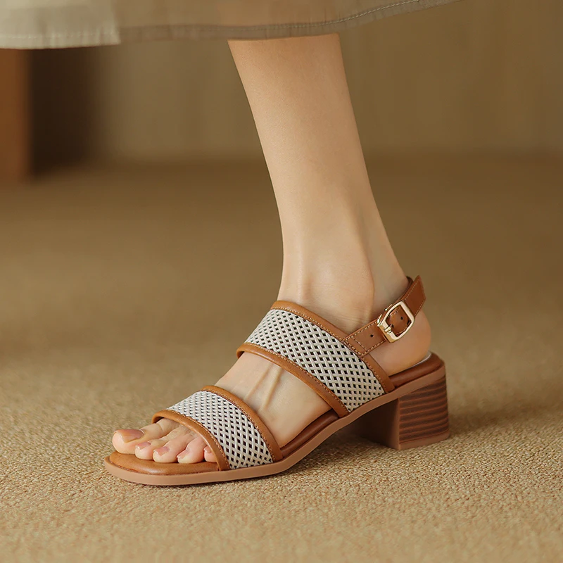 Genuine leather open toe slingback sandals - Image 7