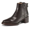 Genuine leather mid heel back zipper booties