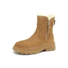 Warm genuine leather ankle snow boots with zipper