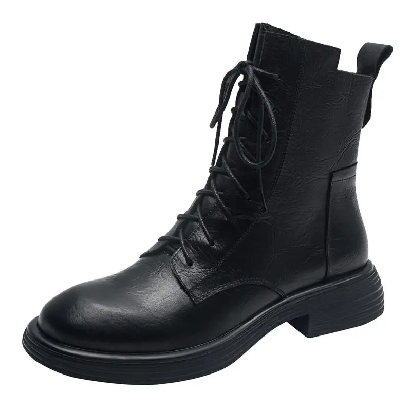 Genuine leather mid heel ankle boots for women - Image 7