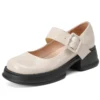 Genuine leather platform mary jane pumps with thick heels