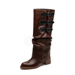 Se3635422e91b4cb796858af7d6298f5ck.webp Knee high genuine leather motorcycle boots with buckles