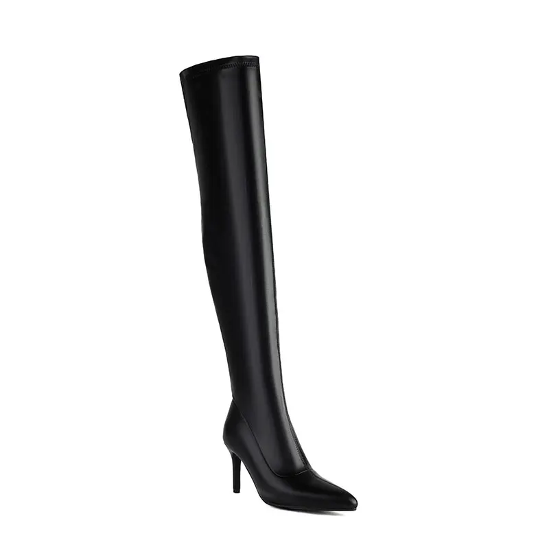 Thigh high elastic heeled winter boots - Image 11