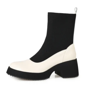 Genuine leather ankle boots with thick high heels