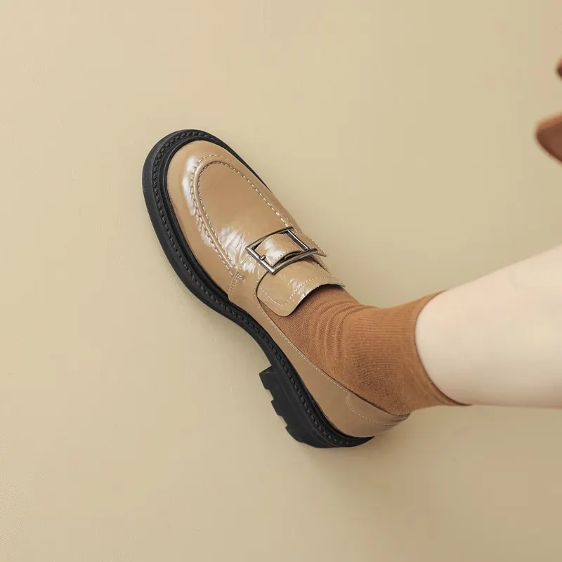 Genuine leather square toe mid heel pumps - Image 6