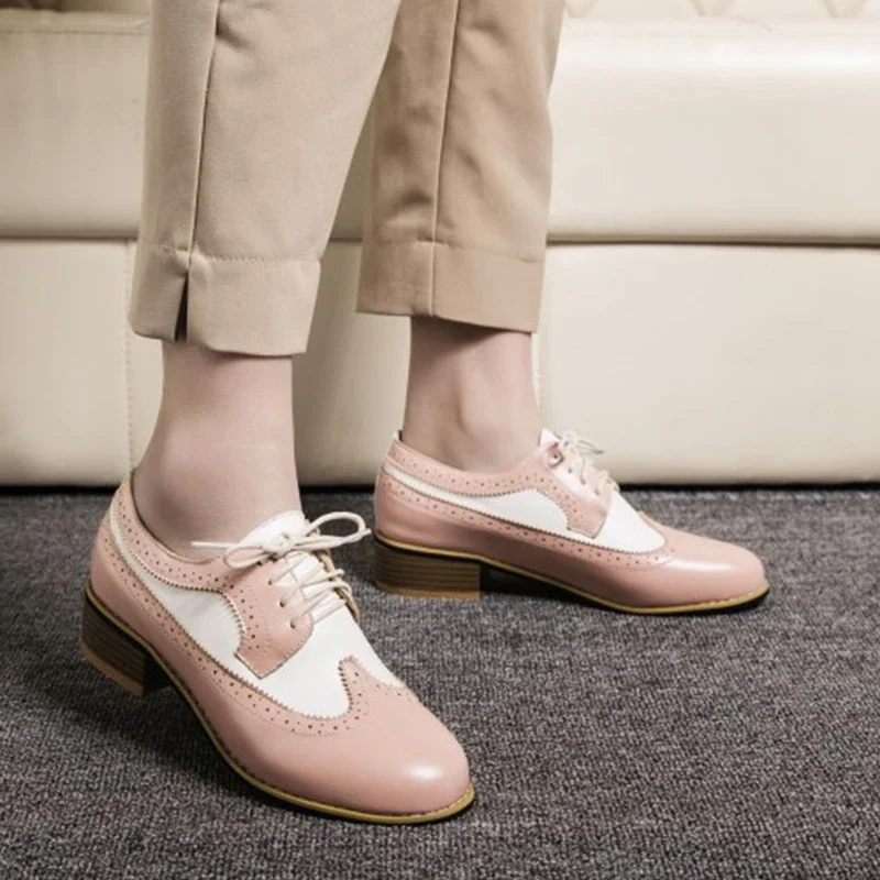 Mixed color brogue lace-up pumps with hollow design - Image 3