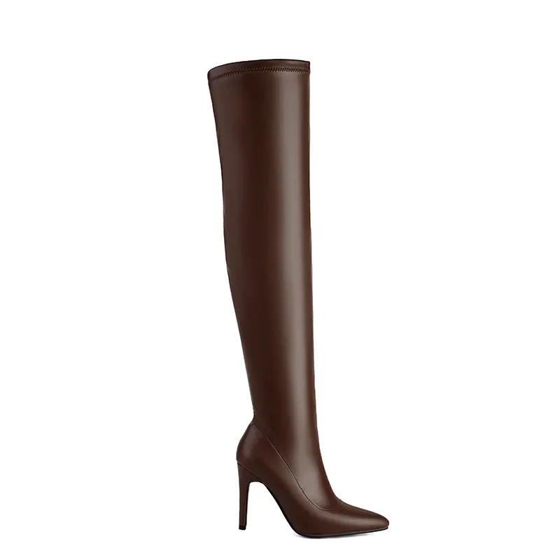 Thigh high elastic heeled winter boots - Image 9