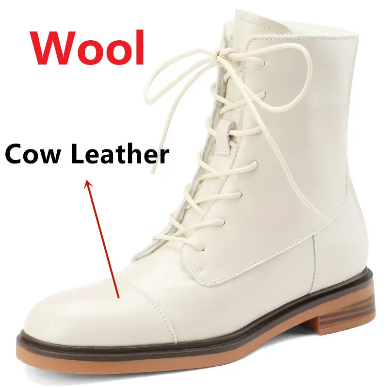 Genuine leather ankle boots with wool and low heels - Image 4