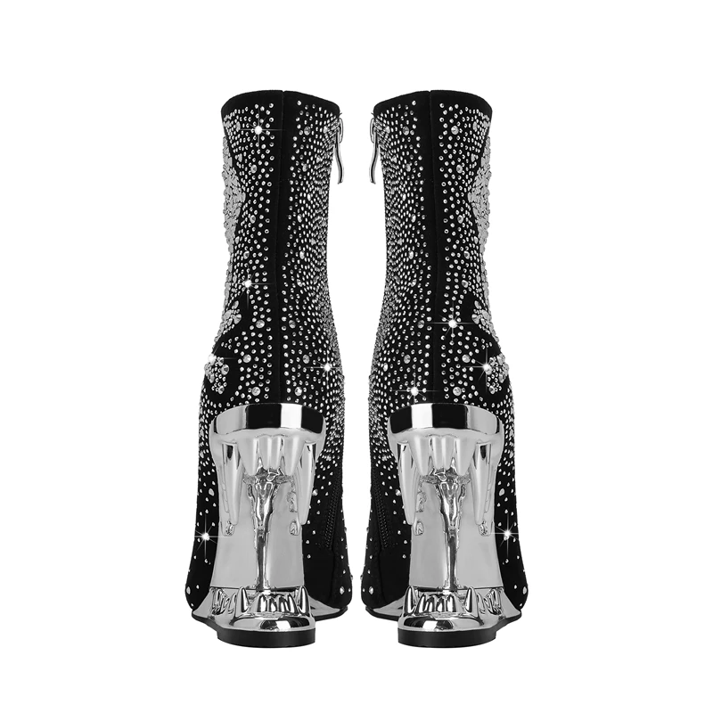 Water diamond high heel short boots with wolf and tiger teeth design - Image 5