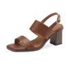 Chunky heel split leather sandals in brown beige
