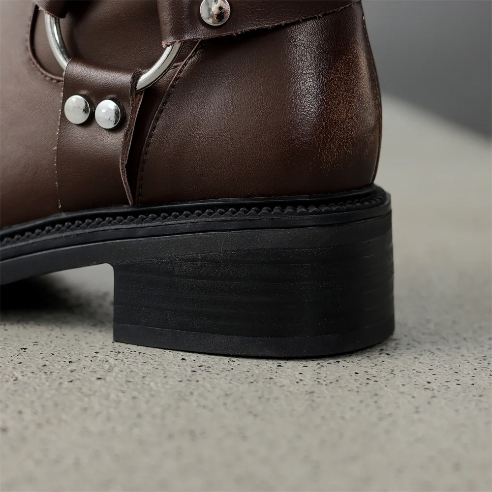 Genuine leather knee high buckle boots for women - Image 8