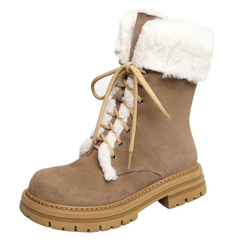 Suede leather snow boots with plush fur and thick heels - Image 7