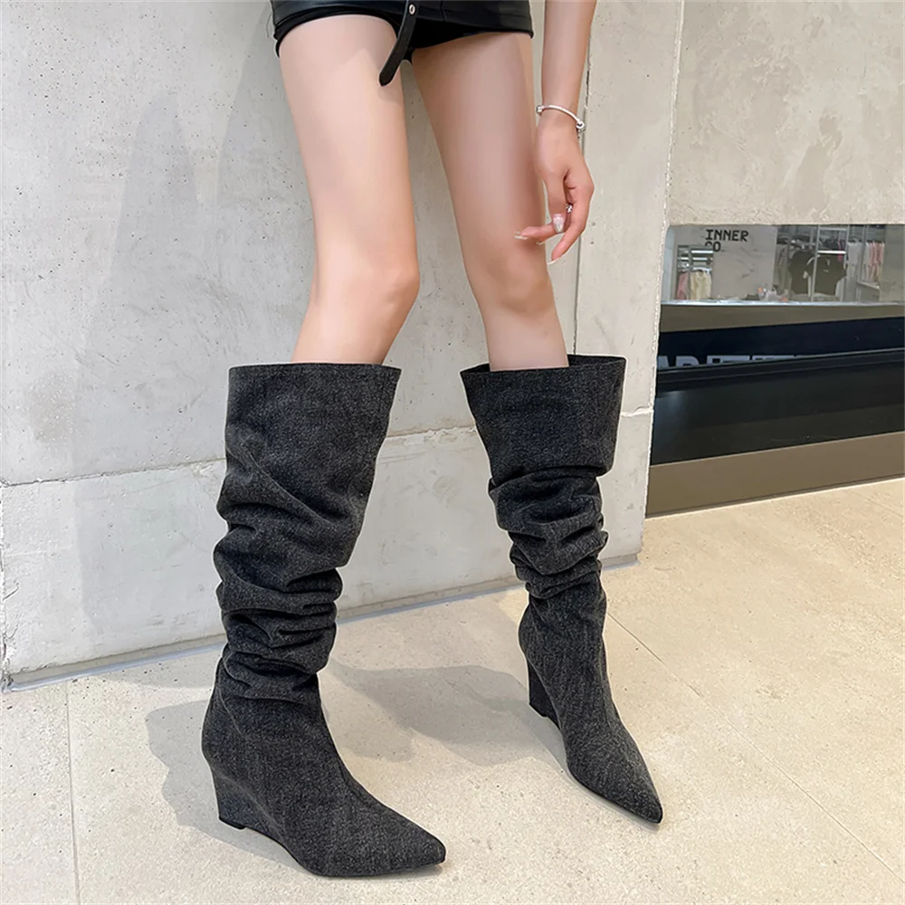 Knee high wedge heels party boots - Image 2